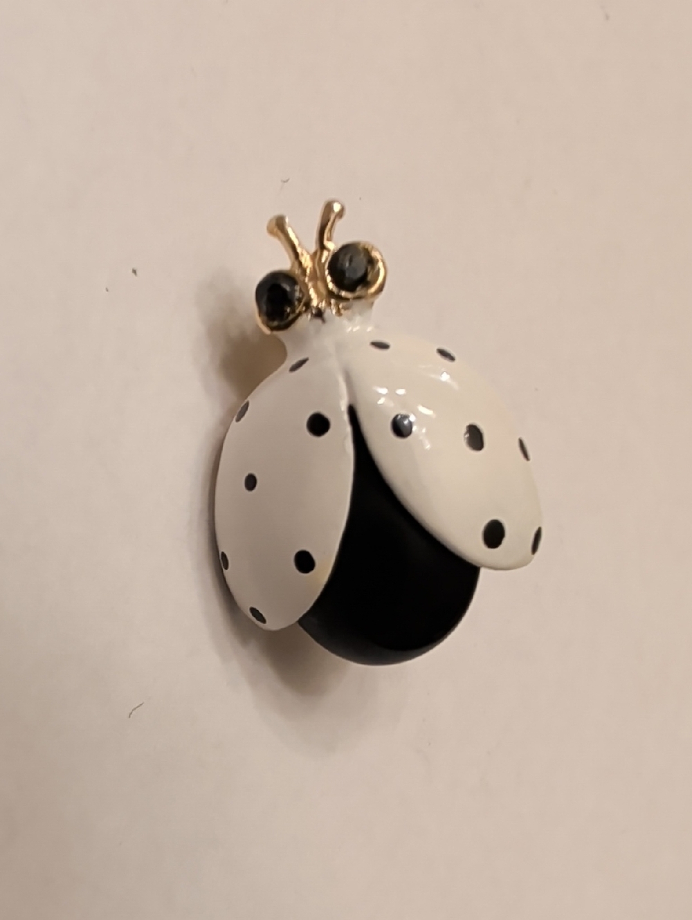 Vintage White and Black Polka Dot Ladybug Brooch